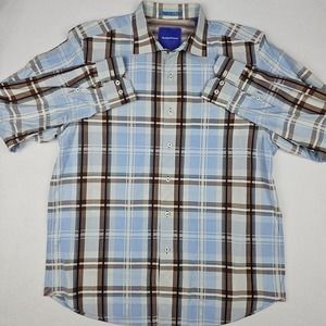 Tommy Bahama L/S Shirt Mens Sz L Blue Plaid Hawaiian Button Up Cotton Beach